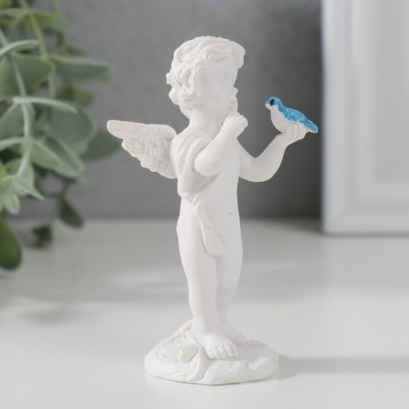 Polystone souvenir "Snowty angel stands with a colored bird" 9x3.8x4.8 cm-1