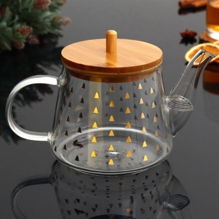 New Year. Glass teapot with bamboo lid "Miracles", 600 ml-4