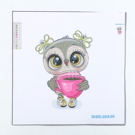 Diamond embroidery on the hoop "owl with a mug"-1