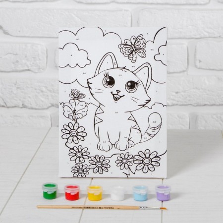 Picture on numbers for children "Kitten with a butterfly", 21 x 15 cm-3