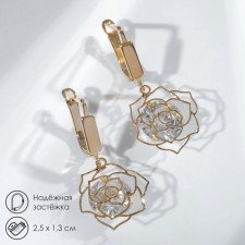 Earrings with zirconium rhinestones, white color in gold