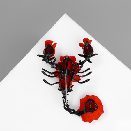 Brooch "Scorpio" rose, red color in ferrous metal-1