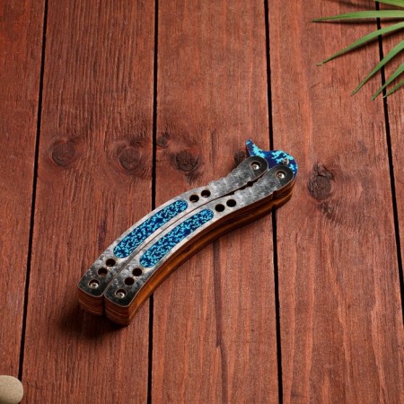Wooden souvenir "Butterfly knife" blue-3