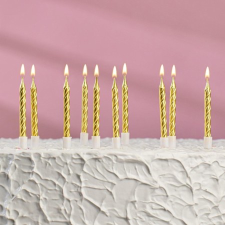 Candles in the cake "Spiral", 10 pcs, medium, 5 cm, gold metallic-5
