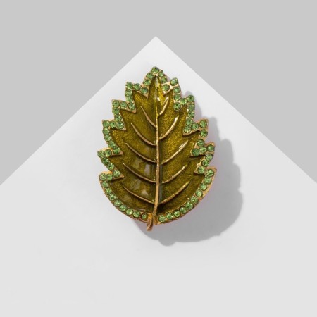 Alkha's “leaf” brooch, green color in matte gold-2