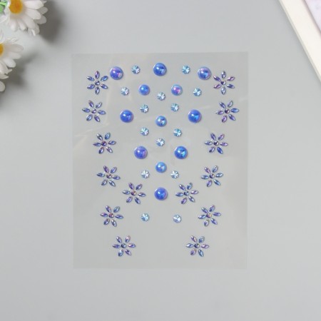 Stick plastic rhinestones for hair "Blue flowers" 21x15.5 cm-1