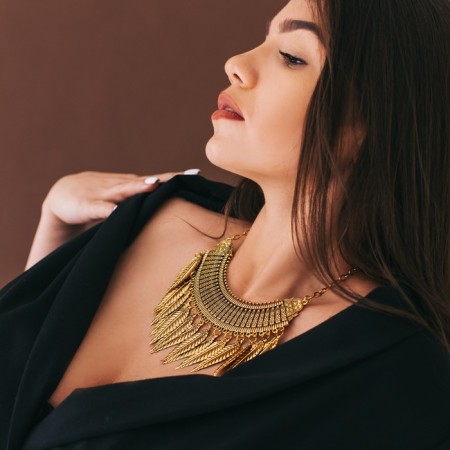 Necklace "openwork feathers", color black gold, 42 cm-2