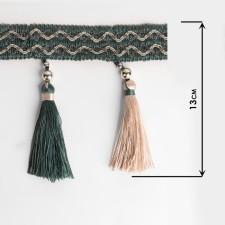 Braid with beads, 13 cm, 5 ± 0.5 m, emerald/beige color