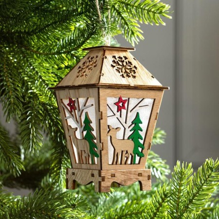 Christmas tree toy "Lantern with a deer", from batteries, a glow of warm white-1