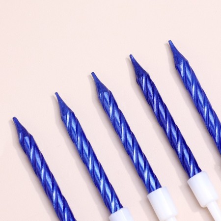 Candles in the cake "Spiral", 10 pcs, medium, 5 cm, blue metallic-2