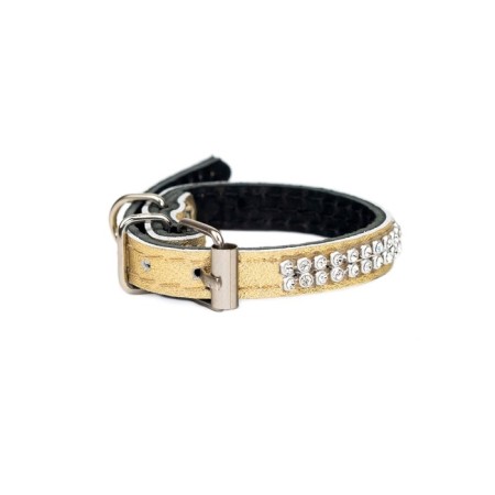 Collar of two-layer leather with rhinestones, width 1 cm, Osh 16-22 cm, gold-1