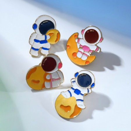 Set of badges (4 pcs.) "Cosmonauts" on the moon, color in gold-2