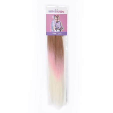 SIM-BRAIDS Kanecalon is three-color, corrugated, 65 cm, 90 gr, light/pink/white color (#FR-37)-2