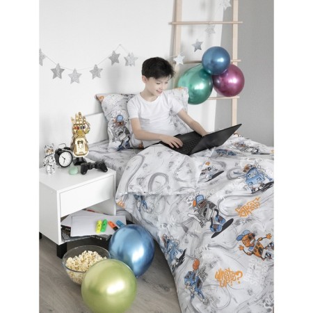Bed linen 1.5 joint venture "Robots", size 145x215 cm, 143x215 cm, 50x70 cm-1