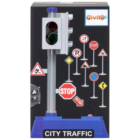 Traffic light 23 cm, light/sound, + 8 road signs-10