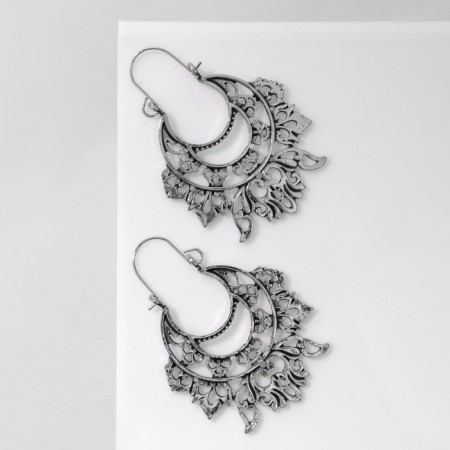 Earrings Metal "Vostok" Lotus large, color black silver-1