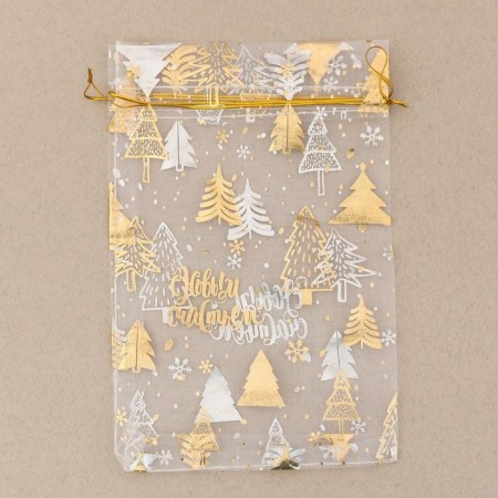 Bag Gift Organza “With New Happiness!”, 10 x 12 cm +/- 1.5 cm, New Year