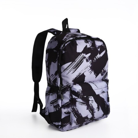 School backpack from textiles on lightning, 3 pockets, black color-2