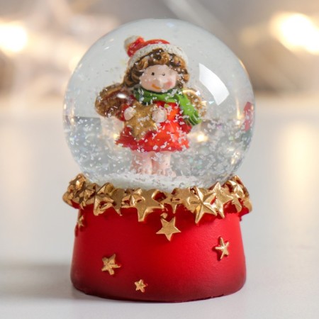 Souvenir Polystone Water Ball "angel in red with a star" 4.5x4x6.5 cm-5