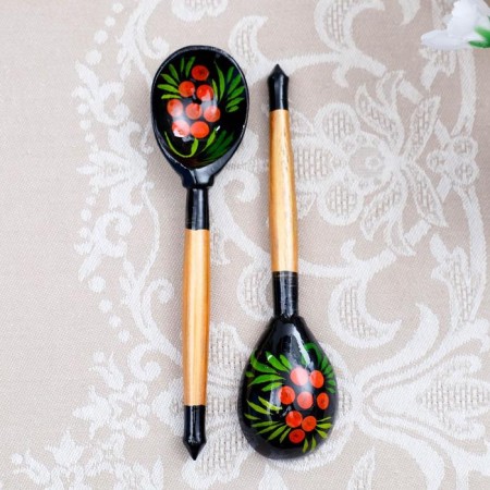 A wooden spoon "Chernushka", small, Khokhloma, mix-6