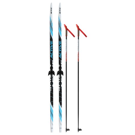Ski kit: plastic skis 195 cm without notches, fiberglass sticks 155 cm, NN75 mm fasteners, Mix color-13