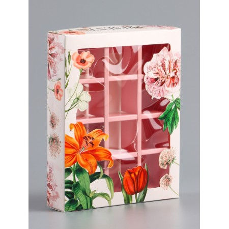Folding box for 12 sweets "Festive mood", 19 x 15 x 3.6 cm. Confectionery packaging