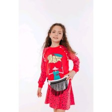 A set of long sleeve t -shirt and skirts for girls, height 116 cm, red color