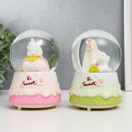 Souvenir Polystone Water Ball Light, Music "Bunny and Cake" MIX13x8x8 cm-1