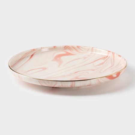 Ceramic lunch plate "Marble", D = 25 cm, pink color-1