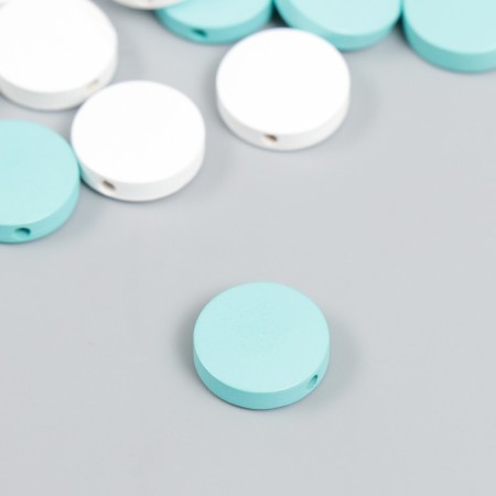 Beads for creativity wood "flat circle" set 20 pcs white, turquoise 0.4x1.5x1.5 cm-2