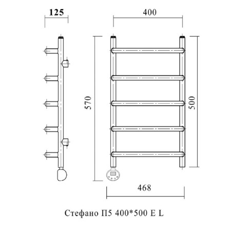 Domoterm electric heated towel rail "Stefano", 400 x 500 mm, 5 crossbars, left, chrome-3