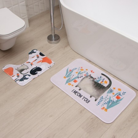 Set of bathroom rugs Ethel "Kitty" 2 pcs, 80x50 cm, 50x40 cm, velor-5