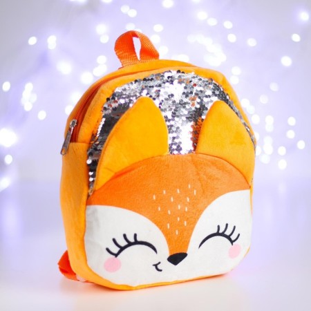 Baby backpack for a girl with sequins "Fox", 26x24 cm, for the New Year-1