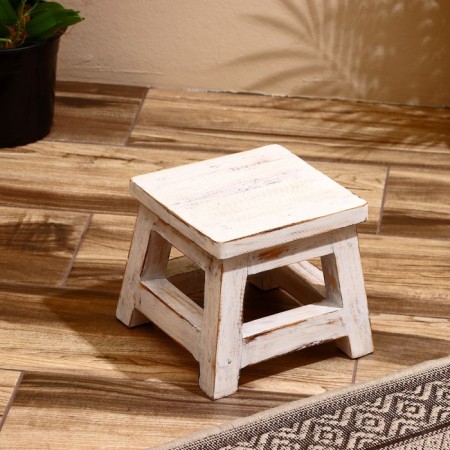 Stool 21x21x18 cm, Albeye tree, white-1