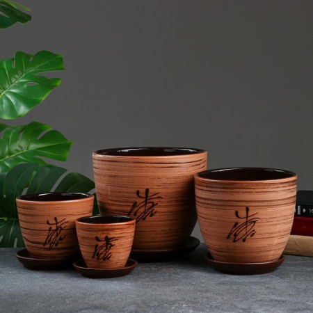 Set of pots "Vostok" 0.4; 1; 2.5; 5 l., Brown