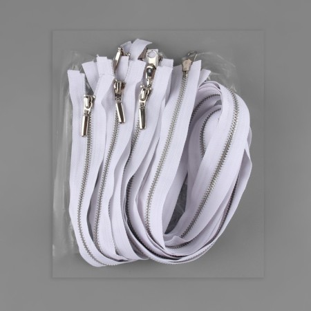 Metal zipper, No. 5, 2 runners, connective, automatic locks, 80 cm, white/nickel color-2