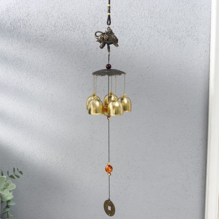 Wind Music Metal "Elephant on Coins" 5 bells 41x6 cm