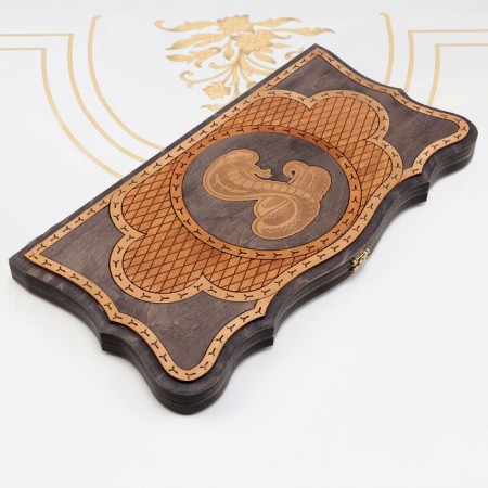 Wooden backgamber carved large "cobra", 45 x 45 cm-2