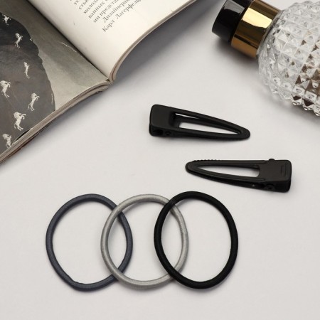 Hair set "Liora" (6 elastic bands, 2 invisibility 5 cm) classic, black and gray-1
