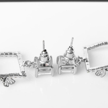 Earrings with rhinestones "flutter" butterflies in a square, white color in silver-2