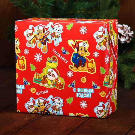 Packaging paper "New Year" 70x50 cm, puppy patrol-1