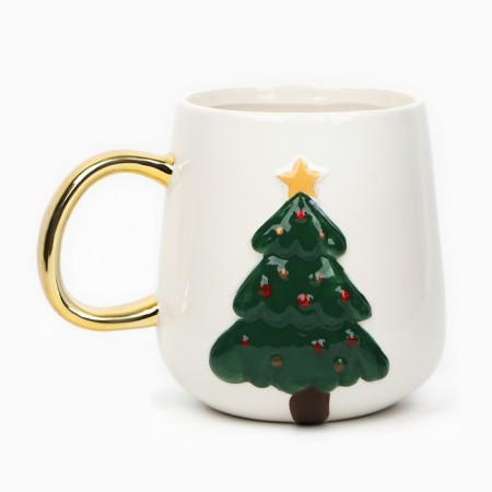 New Year! New Year's ceramic "Christmas tree", 600 ml, white color-1