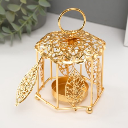 Summary Metal for 1 candle "Lantern. Flower and leaves" Gold d = 5.5 cm 9.8x10.5x14 cm-2