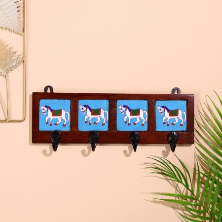 Caravan hanger "horse", 22*4*12cm, wood, 4 hook color mix-2