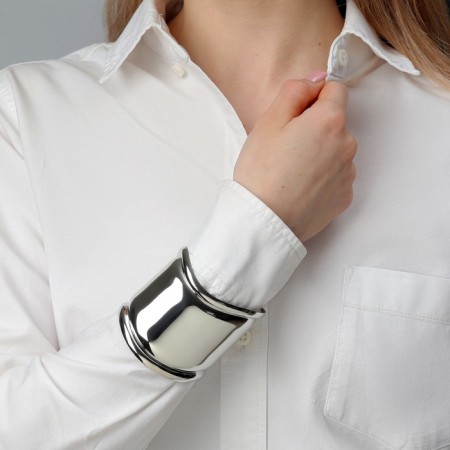 Bracelet Metal "Cuff" bend with strip, color silver-3