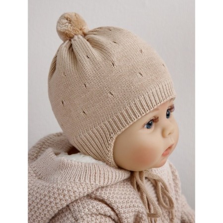 A cap on ties with a pompom Children's Amarobaby Pure Love Cutie, with a lining, size 42-44 cm, beige color-2