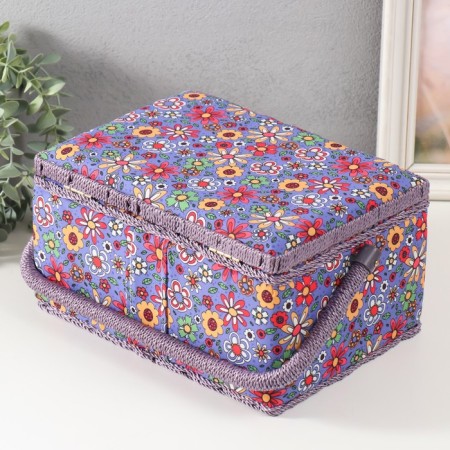 Casket for needlework "Drawn flowers on blue" 19x26x14.5 cm-4