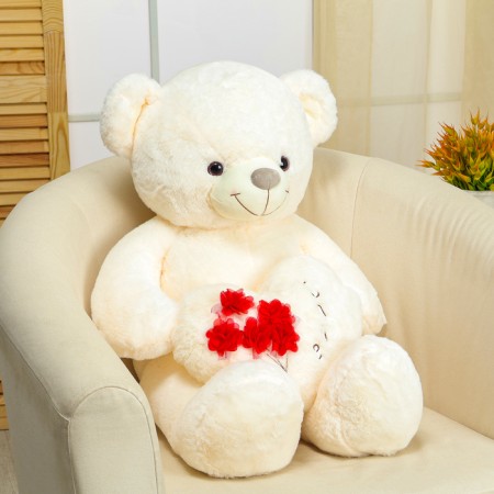 Soft toy "Bear", with heart, 80 cm, white color