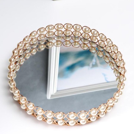Interior stand for candles with a “pearl” mirror circle 5.5x25x25 cm-3
