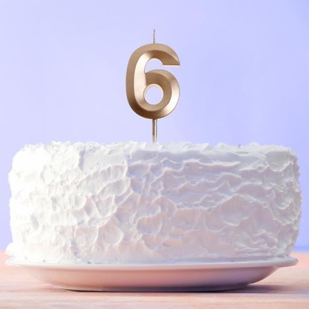 Candle for the cake, number "6", champagne.